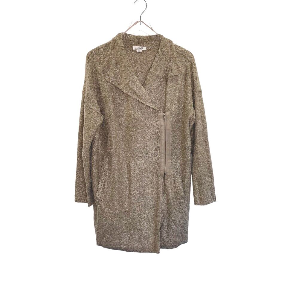 Simply‎ Noelle Sweater L/XL Womens Cardigan Zip Pockets Beige Asymmetric Collar